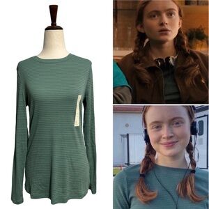 Universal Thread • Green Striped Ribbed Long Sleeve Top M NWOT ASO Max Mayfield